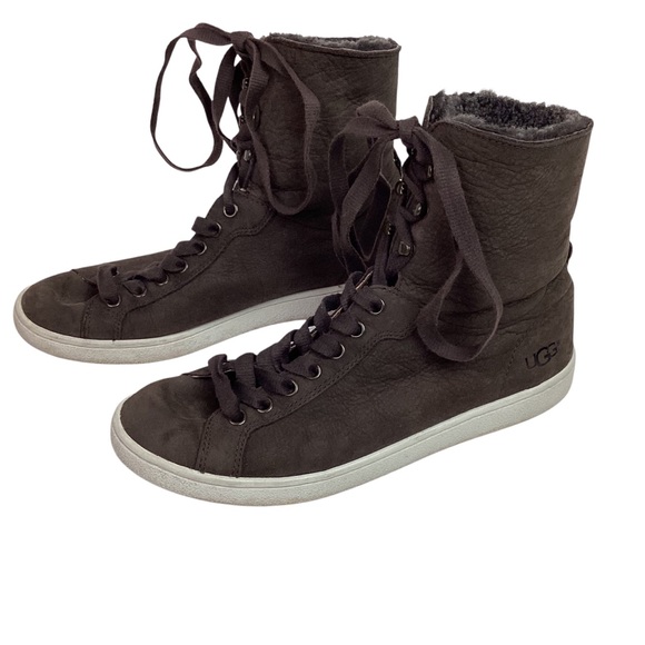 UGG Starlyn Leather Sheepskin High Top Sneakers Dark Brown - Picture 6 of 14